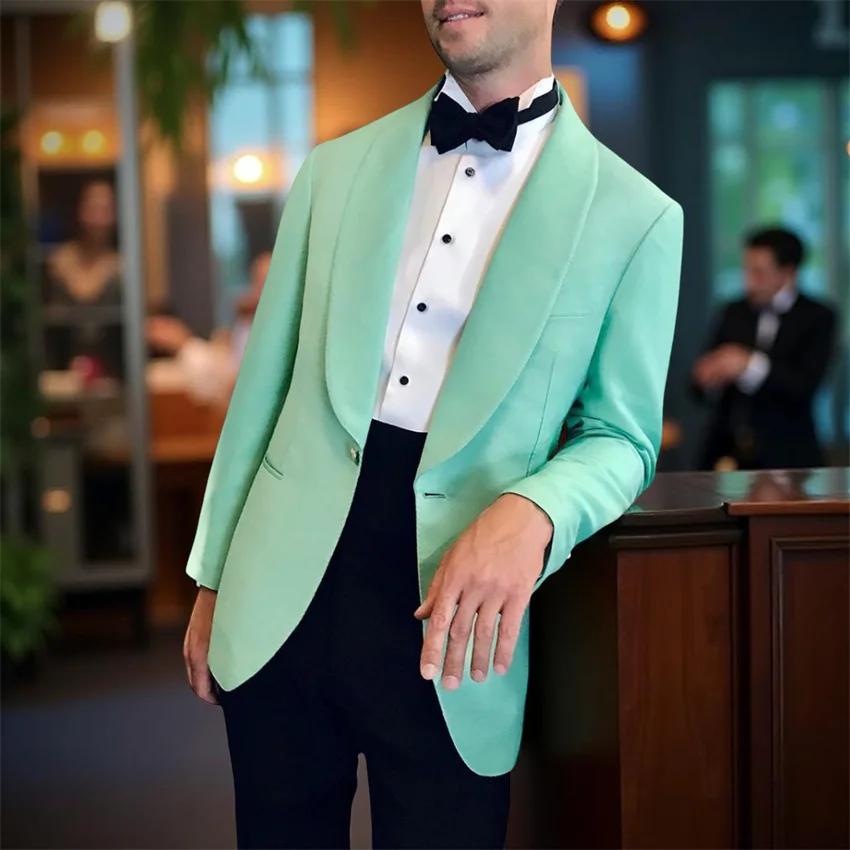 Costumes décontractés vert menthe pour hommes, coupe cintrée, revers, costume de mariage formel d'af
