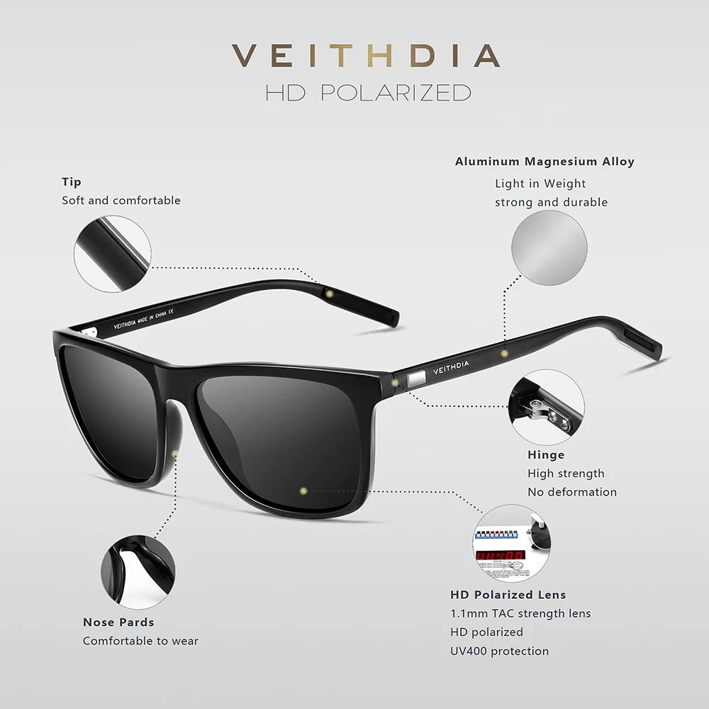VEITHDIA marque lunettes de soleil unisexe rétro aluminium + TR90 lunettes de soleil polarisées lent