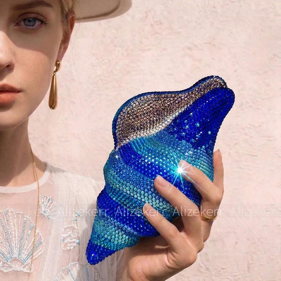 Sac de soirée Alizekerr 3D en forme de coquillage avec strass pour femme 2026 – Magnifique sac à mai