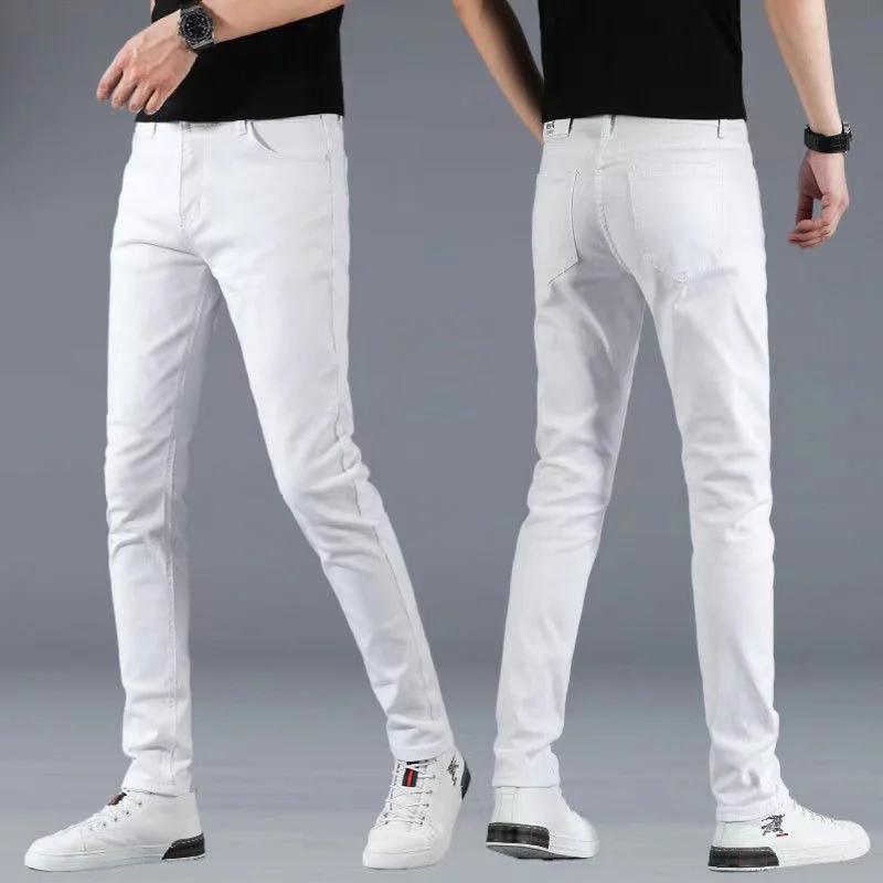 Mode hommes coupe ajustée Denim crayon pantalon de haute qualité noir blanc maigre Stretch jean homm