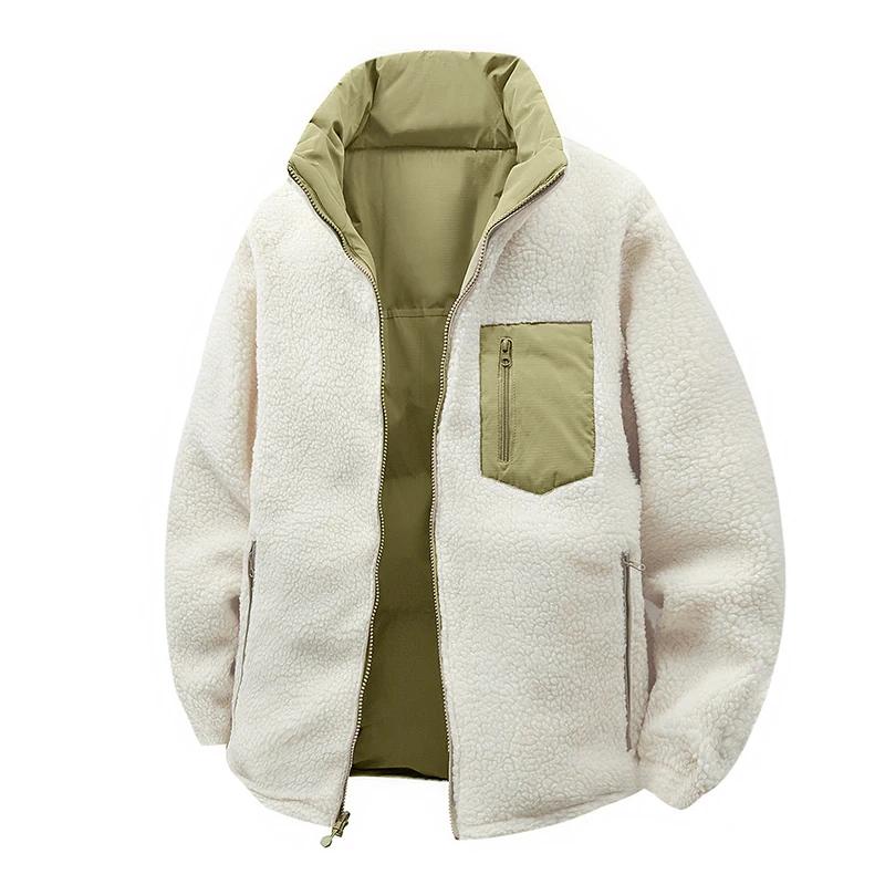 Veste d'extérieur rembourrée en coton et peau d'agneau Double face pour hommes, veste d'hiver rembou