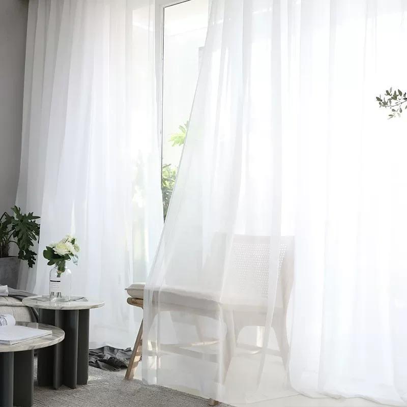 1 Voilage en Tulle Blanc de Bonne Qualité pour Salon, Chambre à Coucher, Fenêtre, Rideau de Porte Co