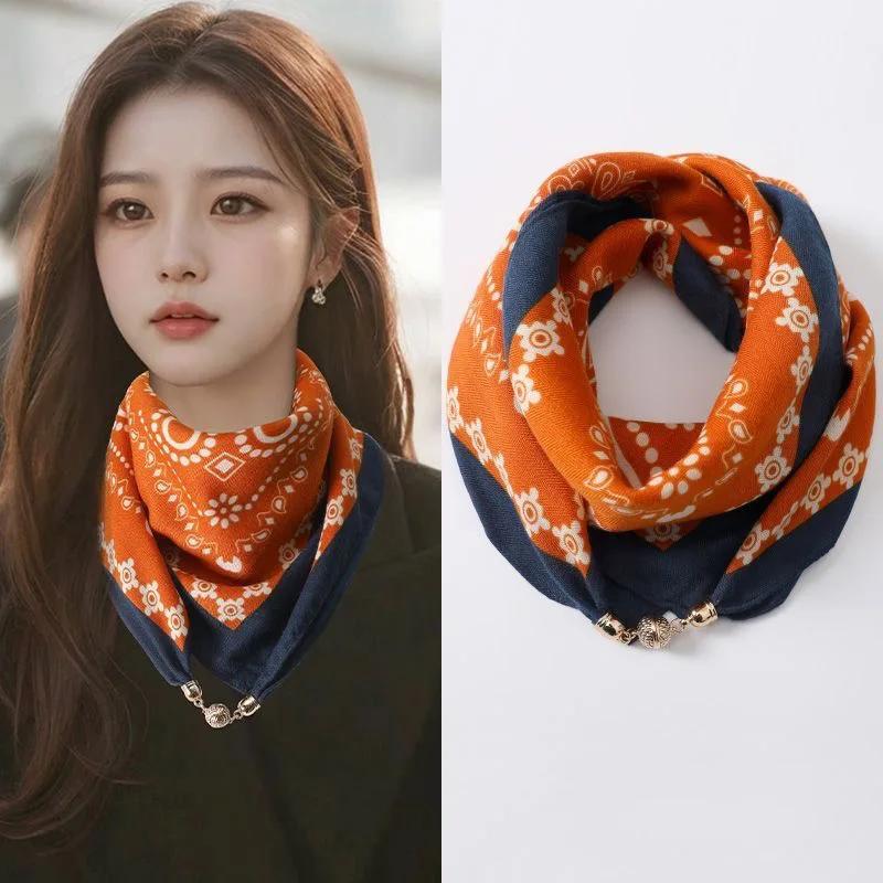 Foulard en soie à boucle magnétique de luxe pour femmes, écharpe carrée imprimée pour automne et hiv