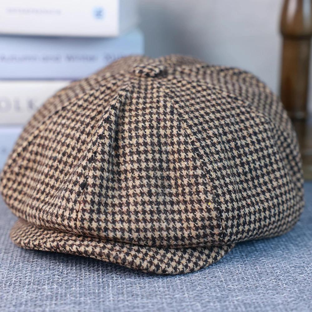 Casquette pied-de-poule Gatsby pour hommes et femmes, béret noir à carreaux, rétro britannique, casq