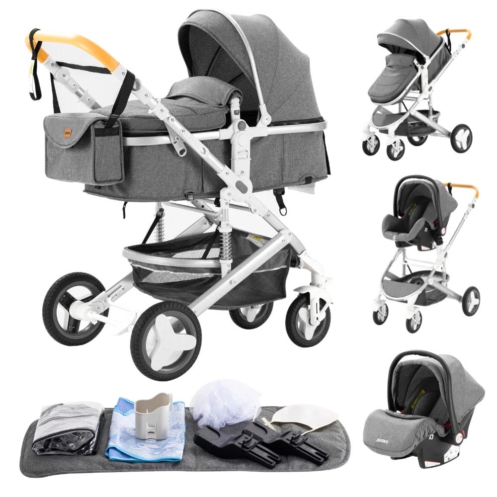 Poussette 3 en 1 avec siège auto et panier de couchage, poussette multifonction pour bébé, poussette