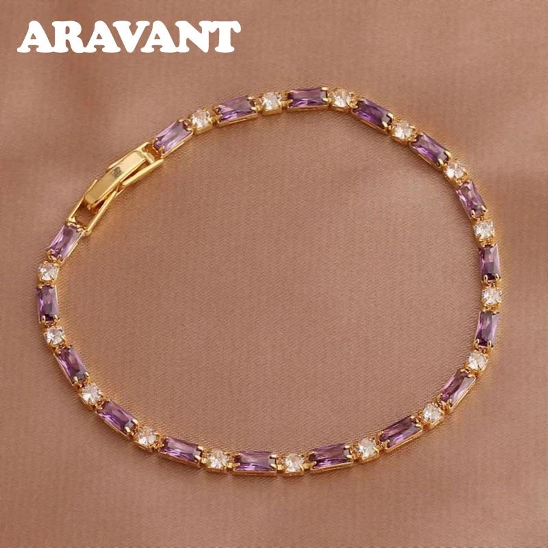Aravant 925 argent 18K or améthyste Bracelet chaîne pour femmes bijoux de mode