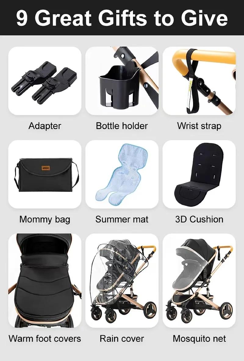 Poussette 3-en-1 pour bébé, compacte, tout-terrain, haute position, 4 roues, capacité 0-36 kg, pliab