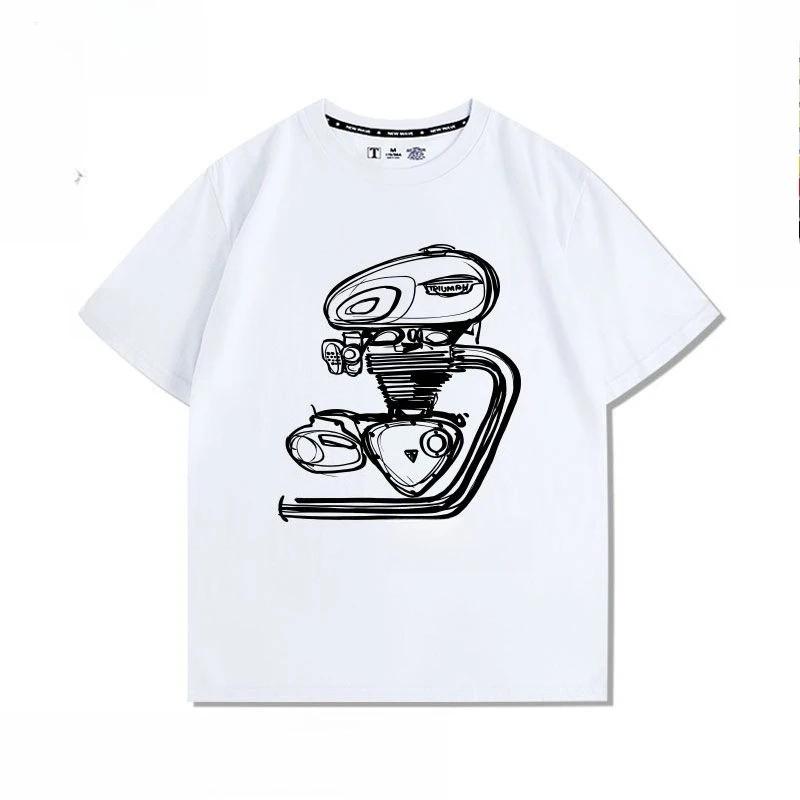 T-shirt imprimé rétro T120 modifié pour moteur de moto, pour les amateurs de voitures, chemise ample