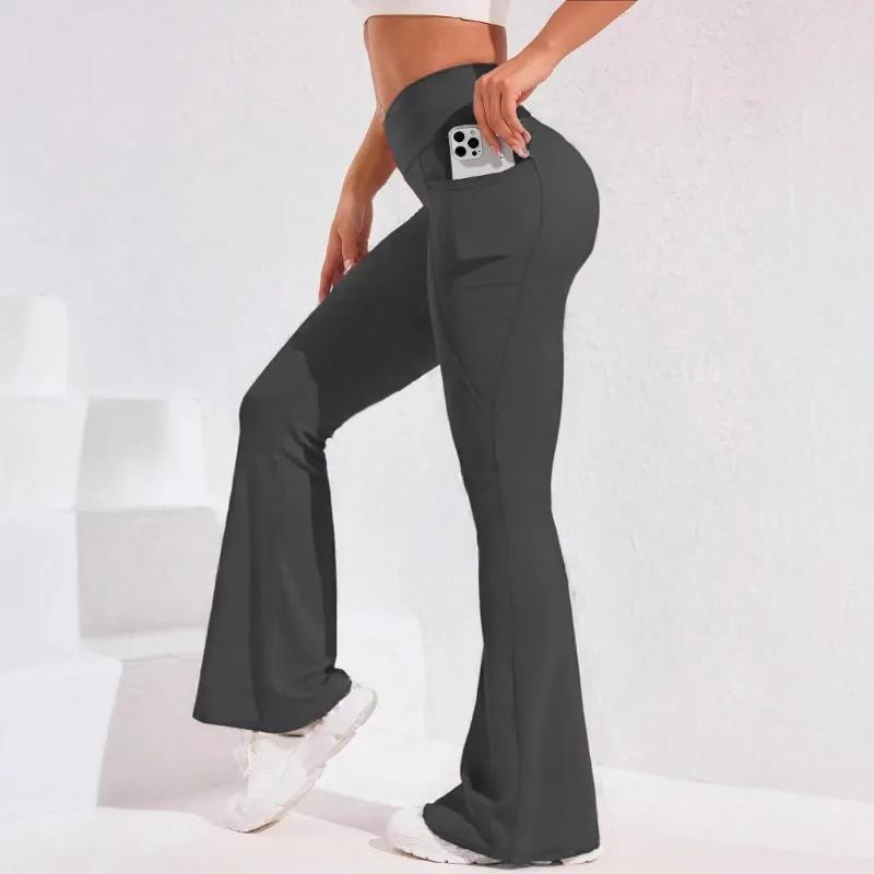 ​ ​ Pantalon de Yoga taille haute évasé pour femmes, avec poche, Push-Up, collants de course, jambes