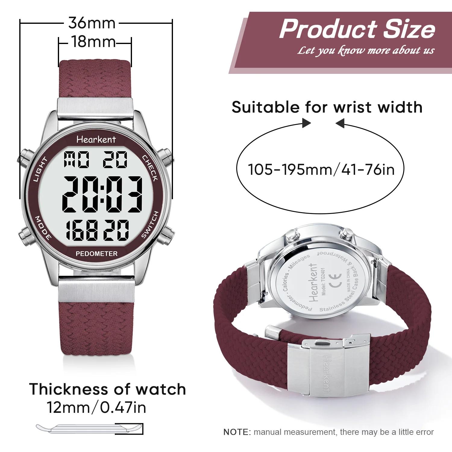 Hearkent-Montre de sport numérique pour femme, podomètre, compteur de pas, chronomètre, compte à reb
