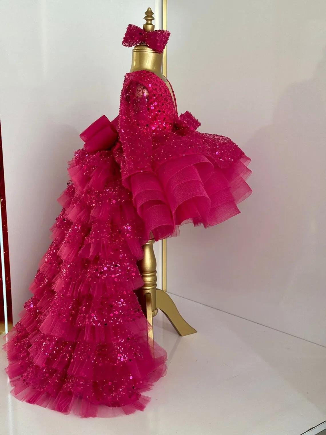 Robe de luxe légère à sequins pour fille de 4 à 12 ans, tenue élégante de concours de beauté, haut d