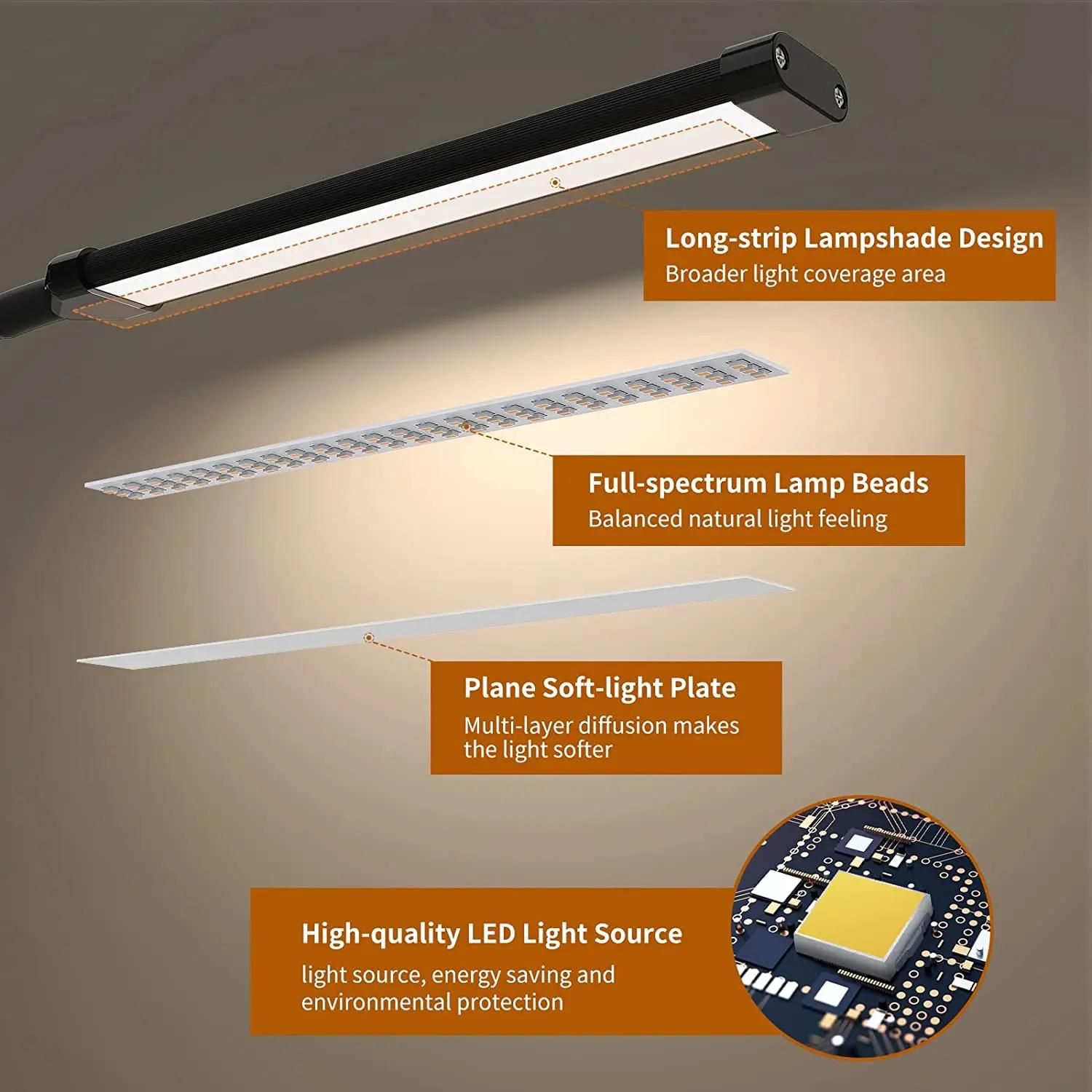 Lampe de bureau LED 10W avec pince, intensité variable, 10 niveaux de luminosité, 3 Modes d'éclairag