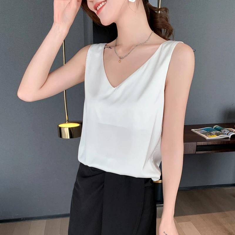 Gilet en Satin avec Bretelles en Soie Solide pour Femme, Pull-over Sauvage, Intérieur, Avant ou Arri