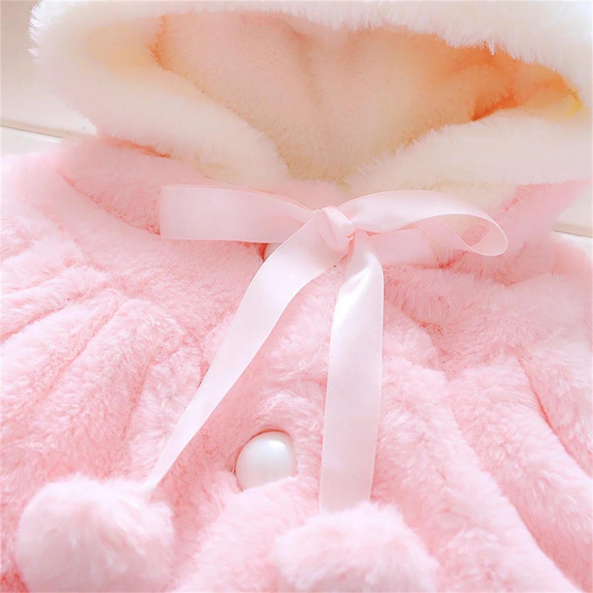 Veste d'hiver pour bébé fille, douce et mignonne, chaude, à capuche, oreilles de lapin, pull en lain