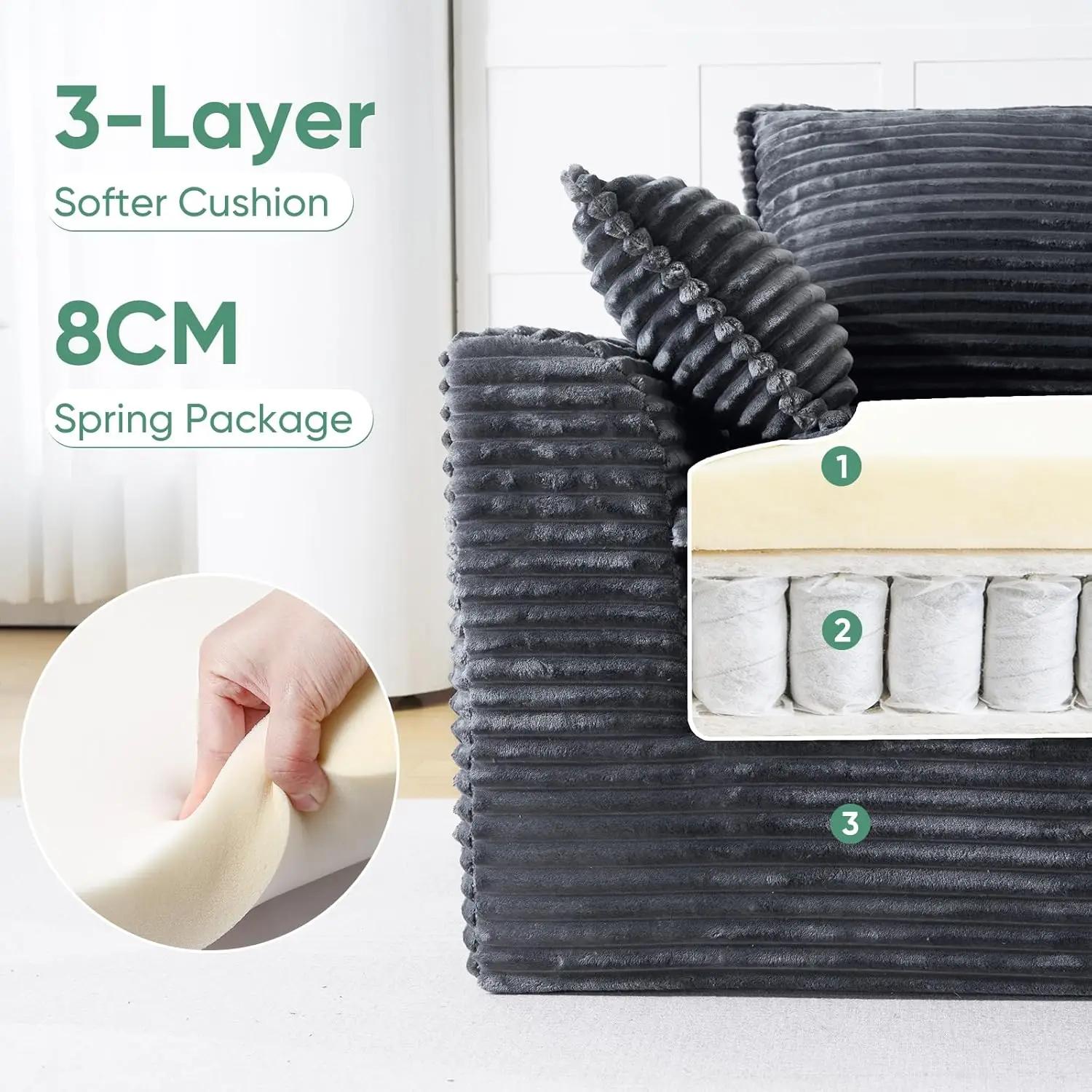 Canapé modulaire sectionnel de 113 pouces, canapé nuage en L surdimensionné avec assise profonde, ca