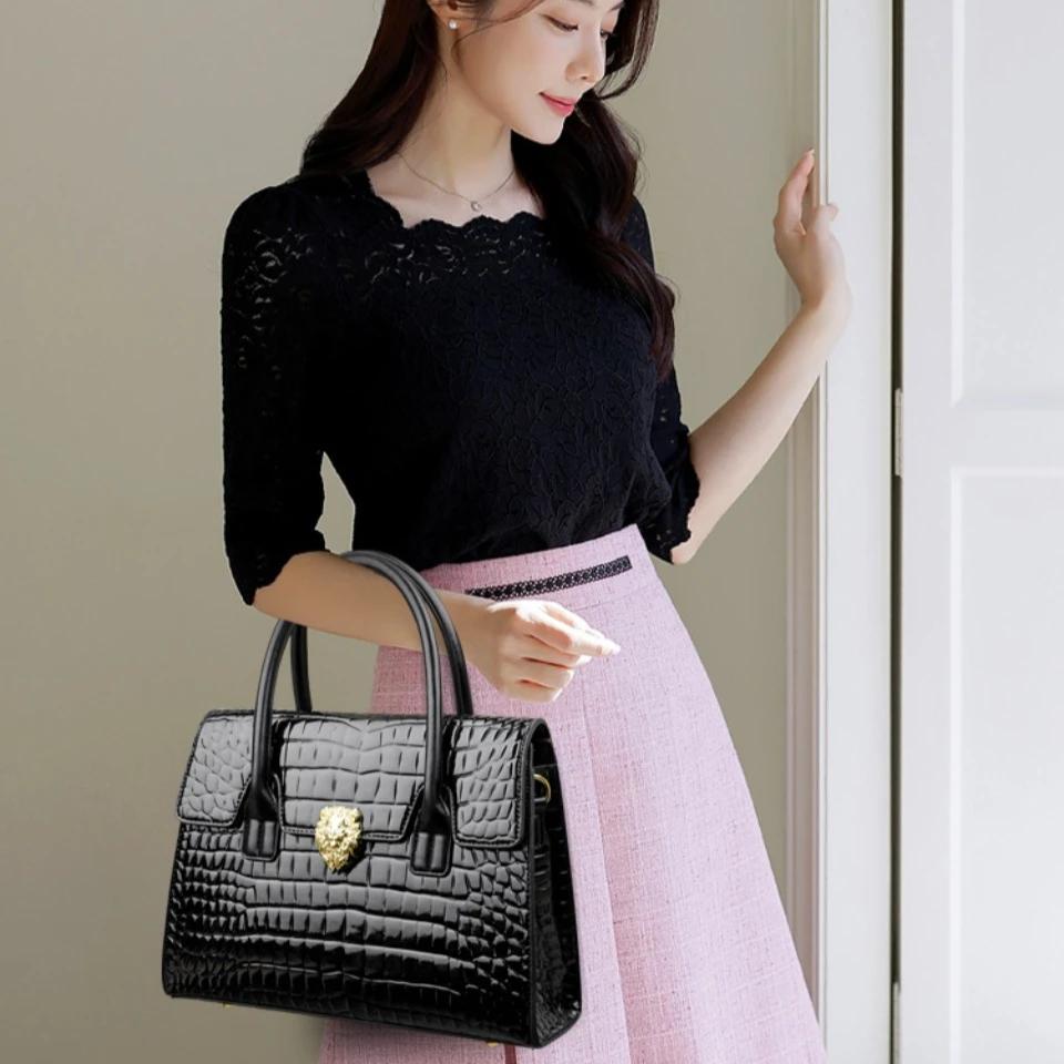 Marque de luxe sacs à main femmes sacs concepteur Sac de transport Alligator en cuir verni épaule ba
