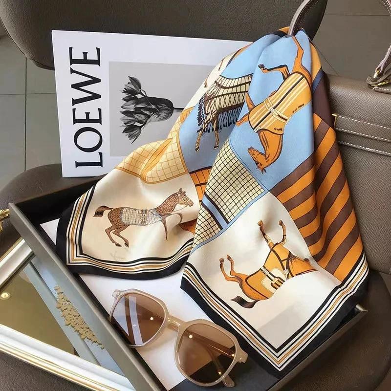 Châle carré en soie de luxe pour femmes, écharpe en Satin, enveloppes de mode, foulard, bandes de ch