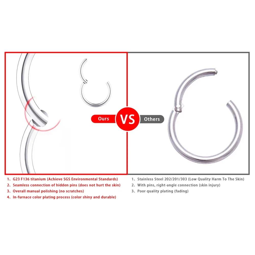 Anneaux de nez en titane G23, 10 pièces, pour femmes et hommes, bijoux de perçage, lèvre, oreille, c