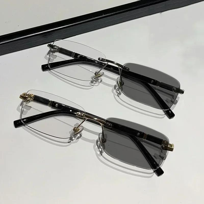 Lunettes de myopie photochromiques carrées sans bords pour hommes et femmes, Anti-UV, pour myopie, r