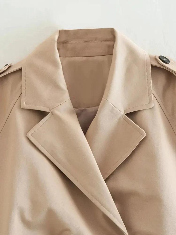 Trench court avec ceinture pour femme, veste de printemps, Vintage, Streetwear, Double boutonnage, m