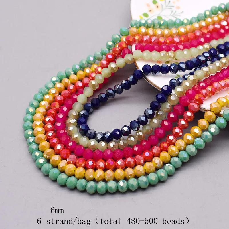 Perles de Verre à Facettes, 6 Brins de 6mm, 480 Pièces, Rondelle d'Espacement pour Bijoux de Bricola