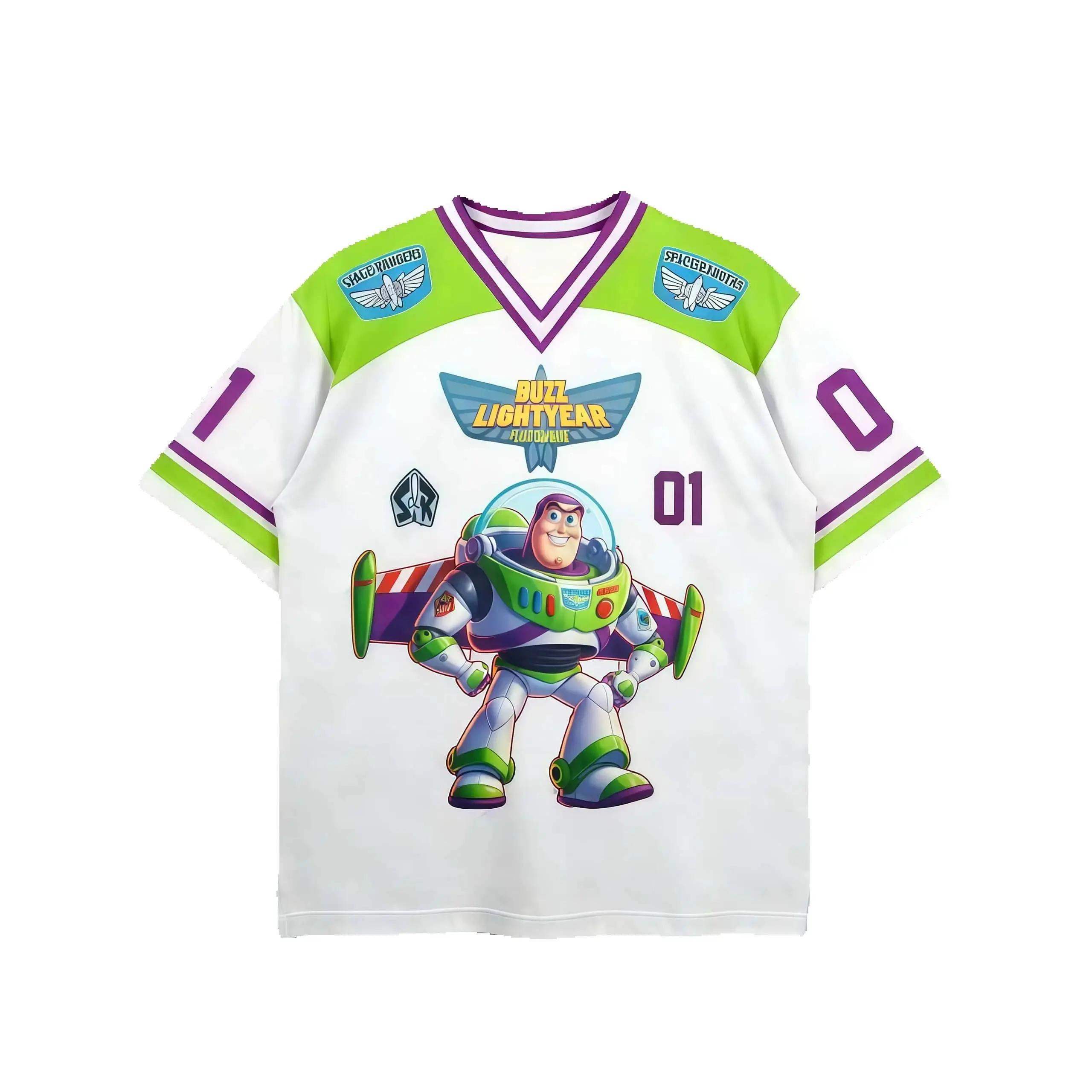 Toy Story Ice Hocky Player Jersey Buzz Lightyear T-shirts pour hommes et femmes, coupe ample, manche