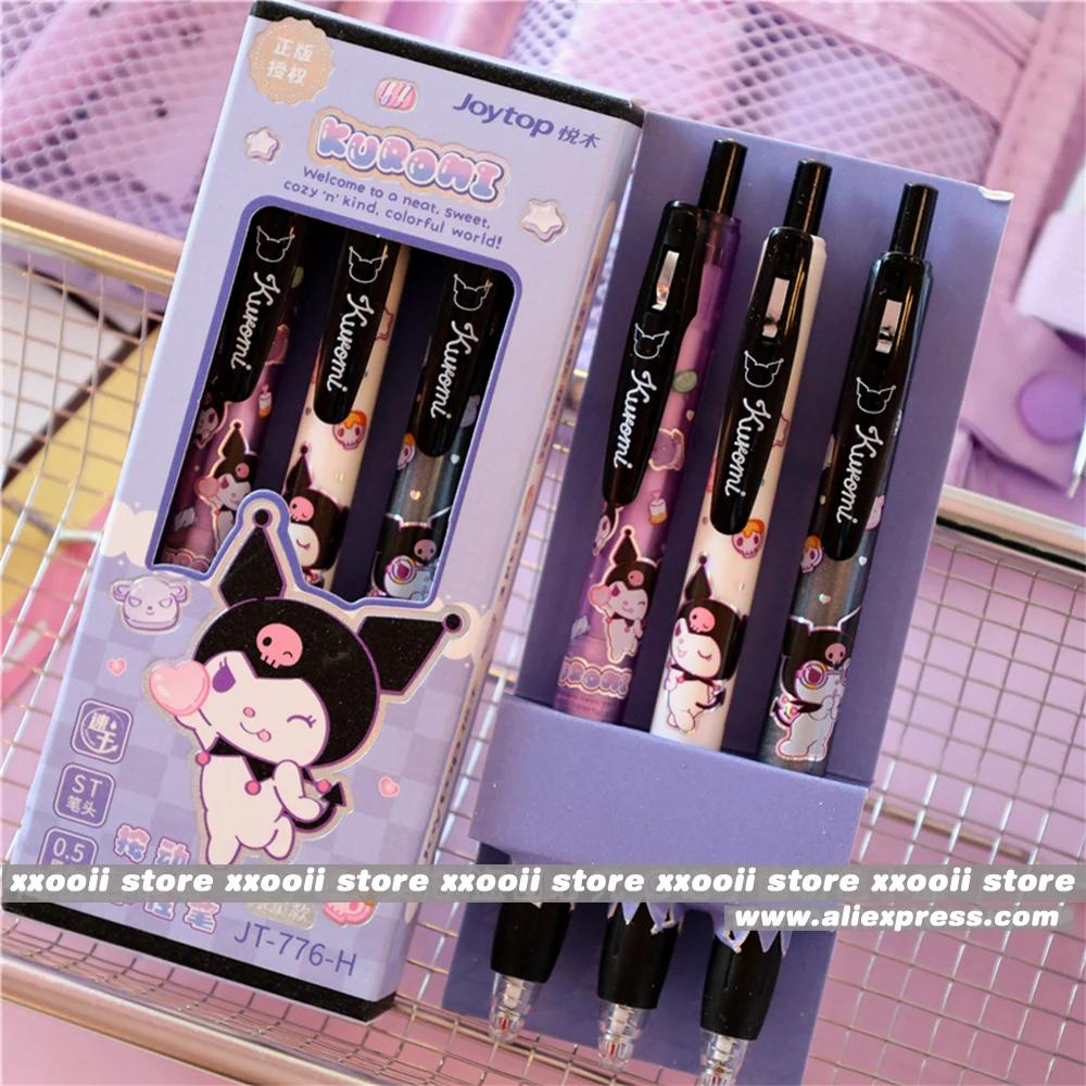 Stylos à Gel Kawaii Sanrio 0.5mm, 3 pièces, mignons Hello Kitty cannelle Kuromi, stylo noir, fournit