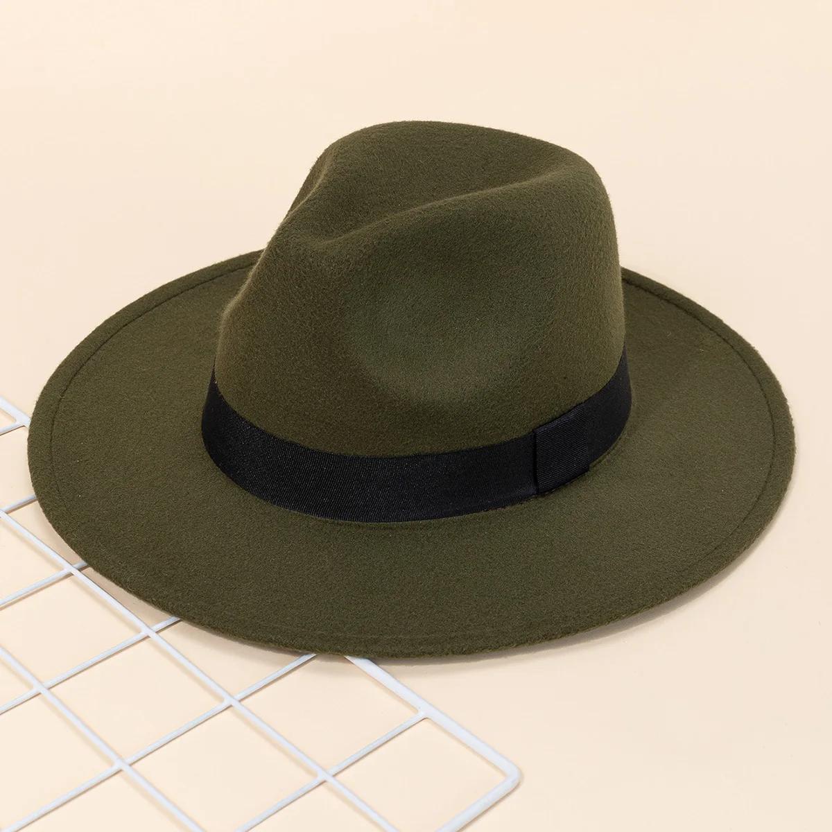 Nouveaux chapeaux à grands bords pour hommes et femmes, chapeaux de jazz en laine à la mode, chapeau