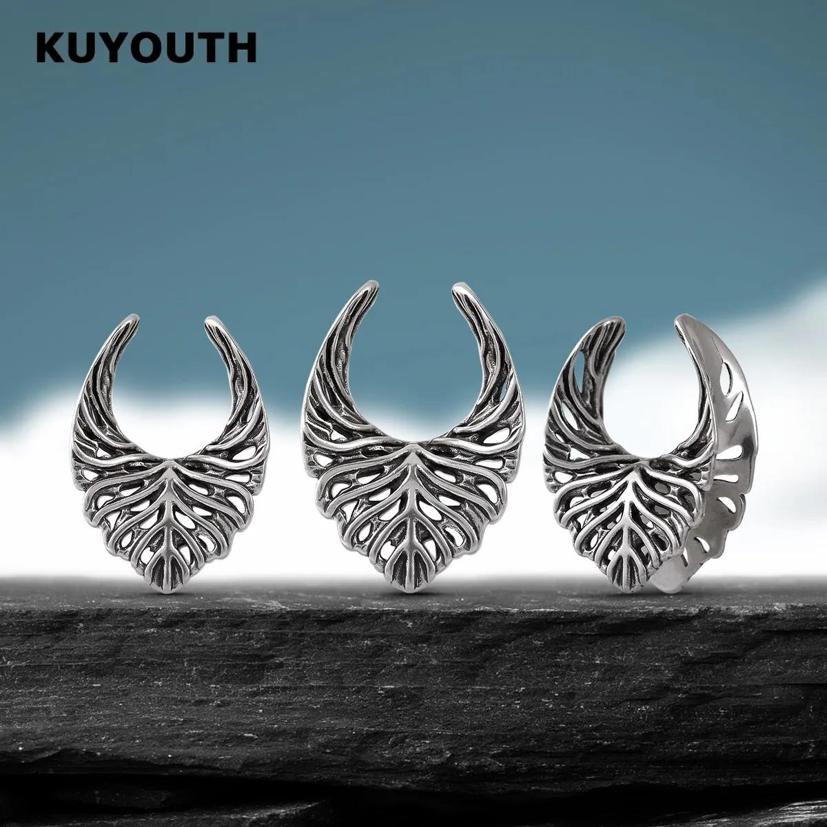 ​ KUYOUTH Tunnels d'oreille, dilatateurs creux et écarteurs en forme de nervures de feuille, bijoux 