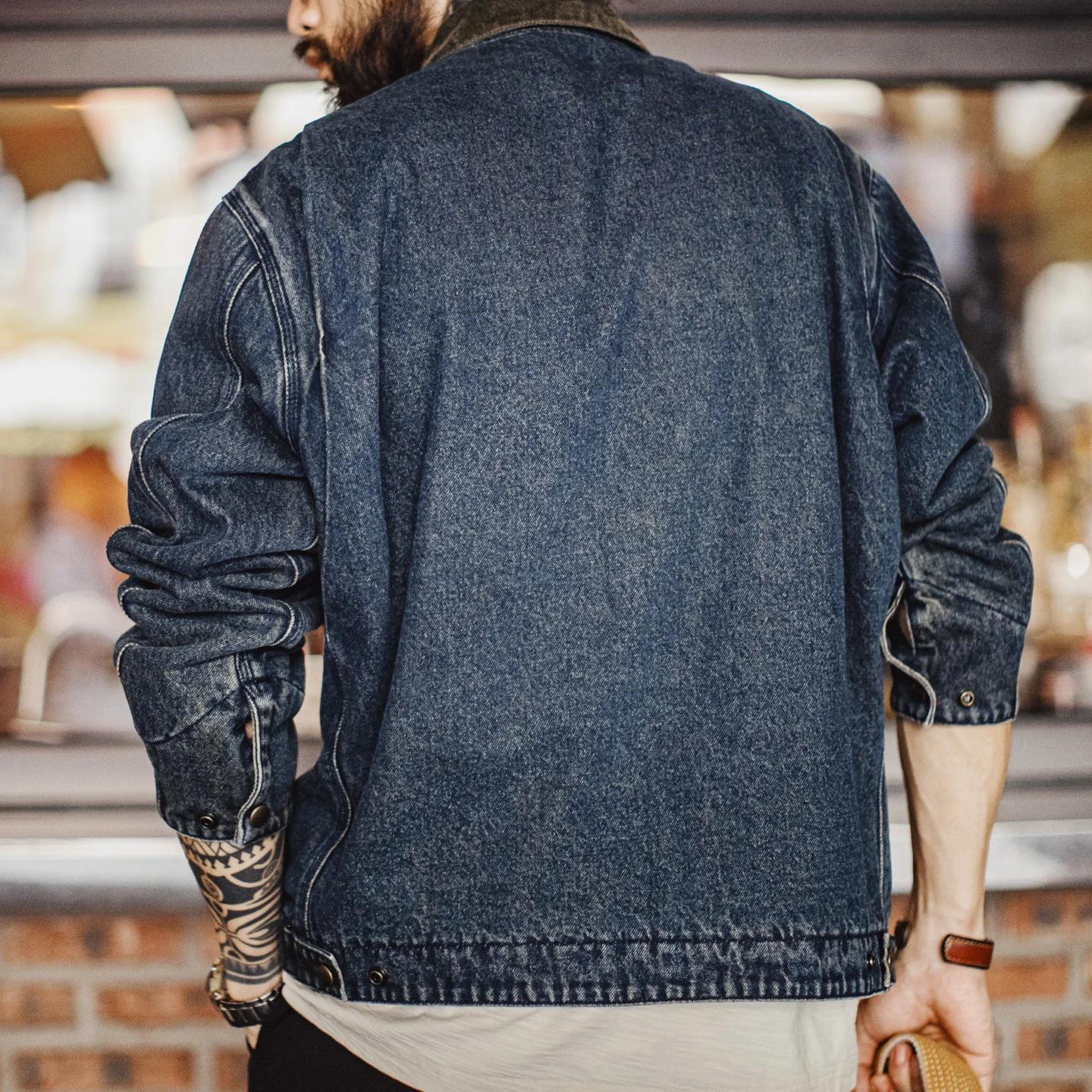 Veste en jean Detroit vintage pour homme Maden, 10,5 oz, courte, lourde, style safari, col à revers,