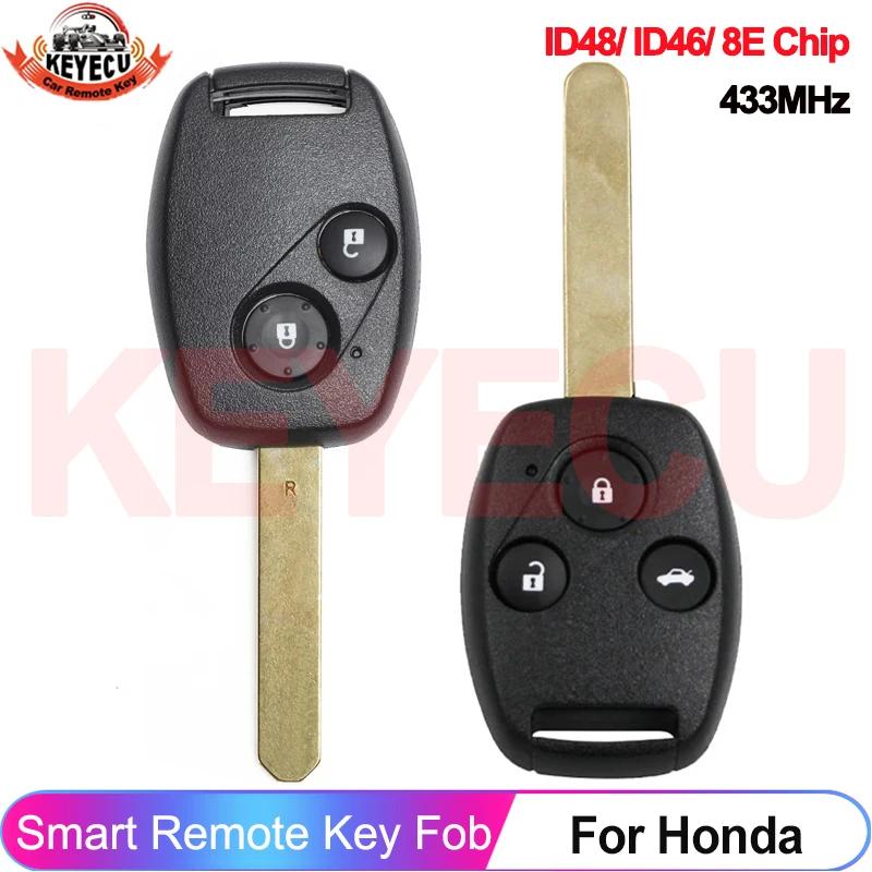 KEYECU 2/3 boutons 433MHz ID48 ID46 8E puce pour Honda Accord 2003 2004 2005 CR-V 2005 2006 Civic té