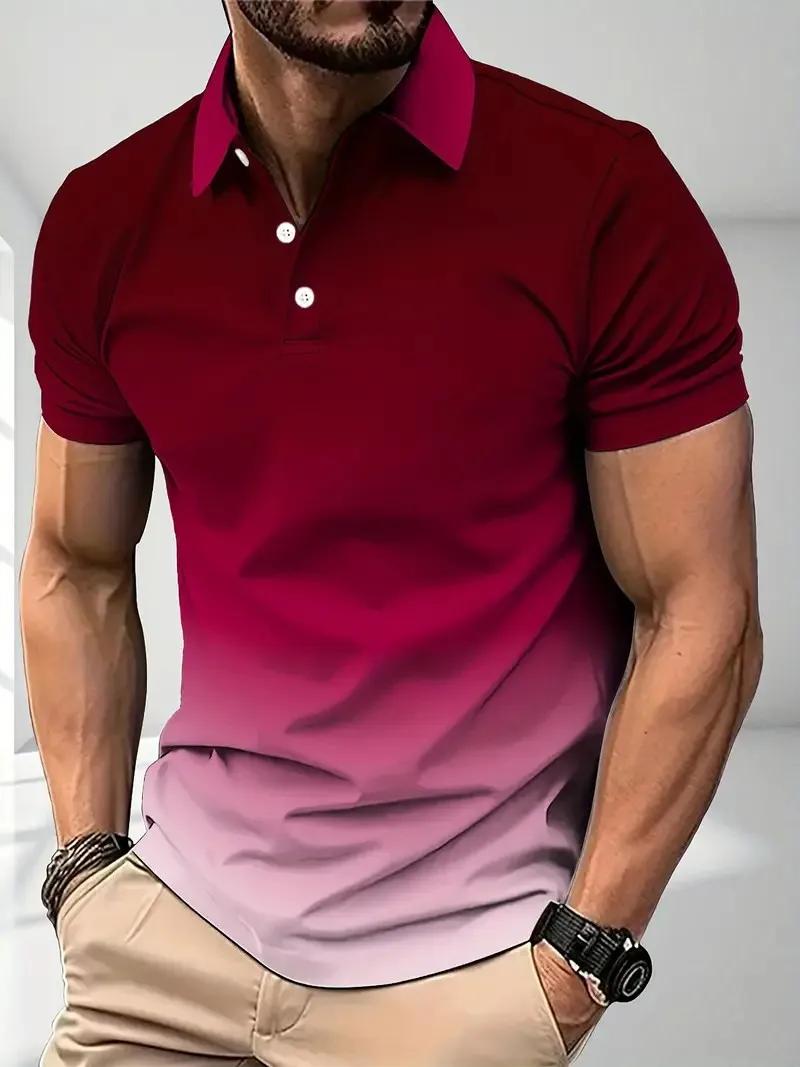 La nouvelle chemise POLO pour hommes d'été 2025 présente une impression de couleur dégradée 3D décon