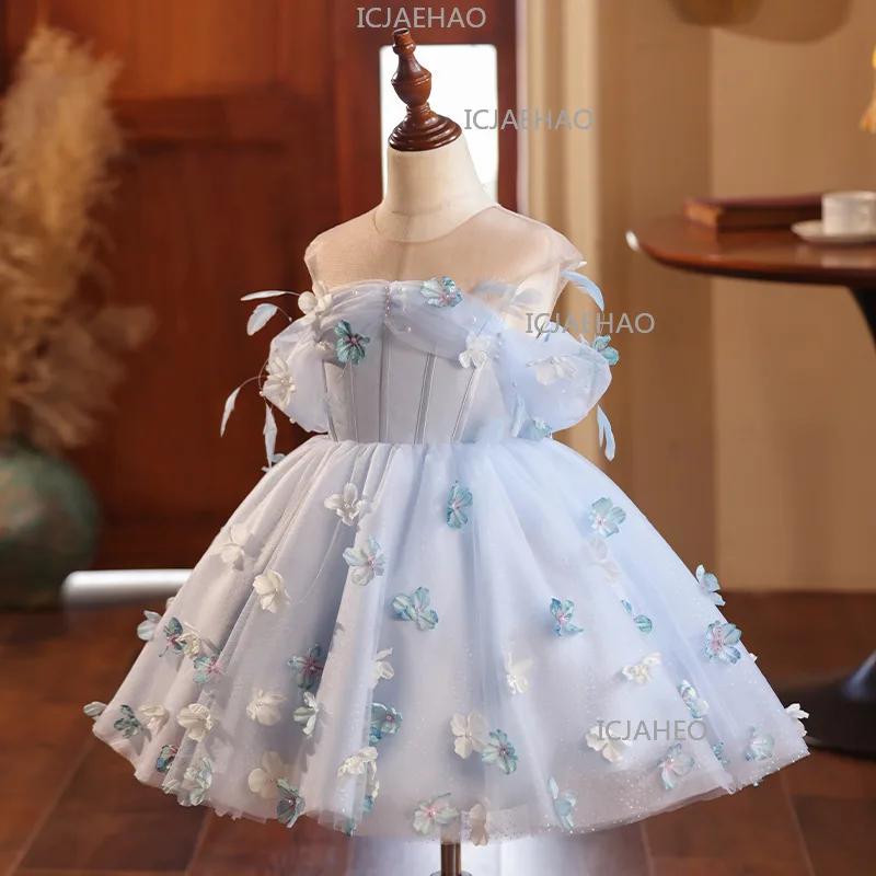 Robe de demoiselle d'honneur pour filles, robe de petite fée princesse, costume de spectacle pour en
