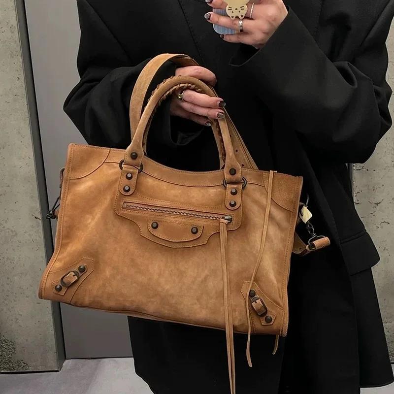 SHELKSBAG 2026 Automne – Sac à bandoulière en daim pour femme, style rétro et tendance, grande capac