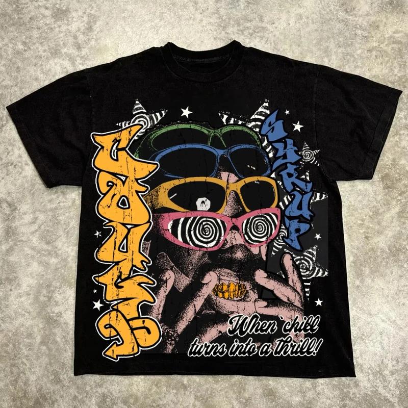 T-shirt graphique hommes femmes haut Vintage Hip Hop Streetwear surdimensionné T-shirt à manches cou