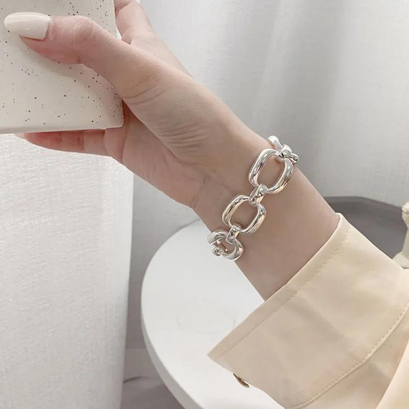 Bracelets en argent Sterling 925 pour femmes, tendance Hip Hop, Vintage, chaîne épaisse, Design géom