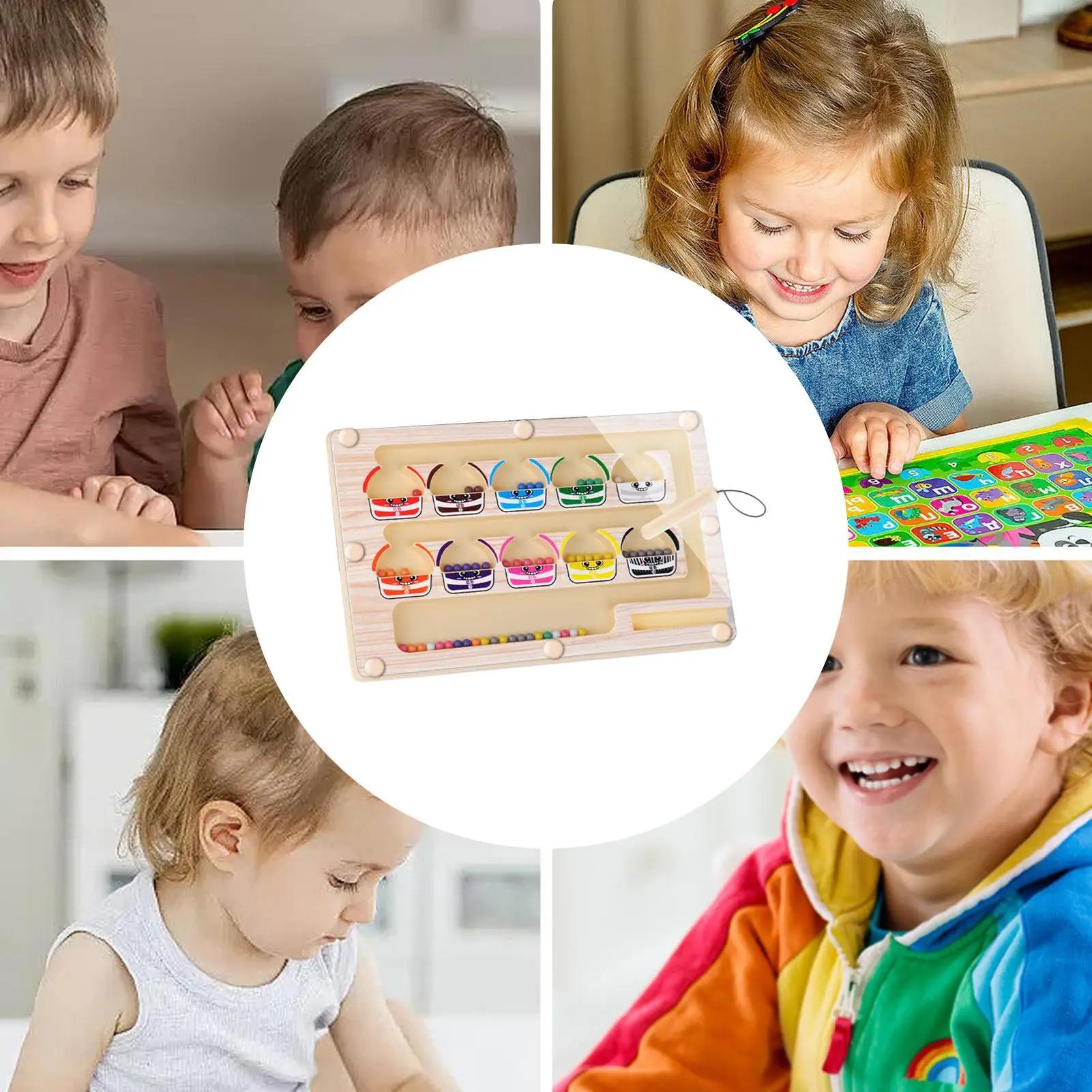 Labyrinthe de tri de couleurs magnétiques Montessori, jouets de labyrinthe de chiffres, Puzzle en bo