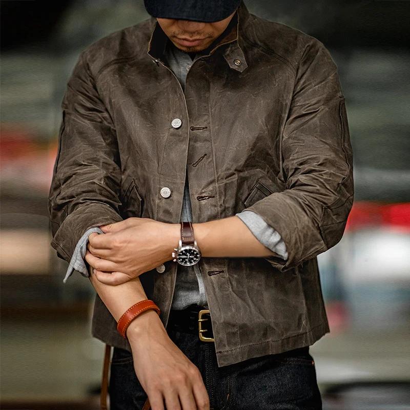Maden – veste cirée à l'huile Vintage pour hommes, col montant, Version III, toile imperméable, coul