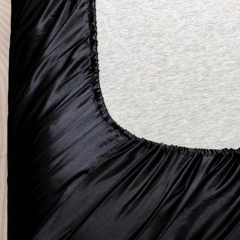 Drap-Juste en Satin Noir de Couleur Unie, Juste de Matelas avec Bande artificiel astique, Taies d'Or