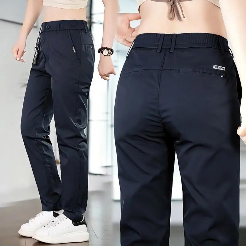 Pantalon décontracté homme 2026 en soie glacée, coupe droite, fin, respirant, pour l'été, style busi
