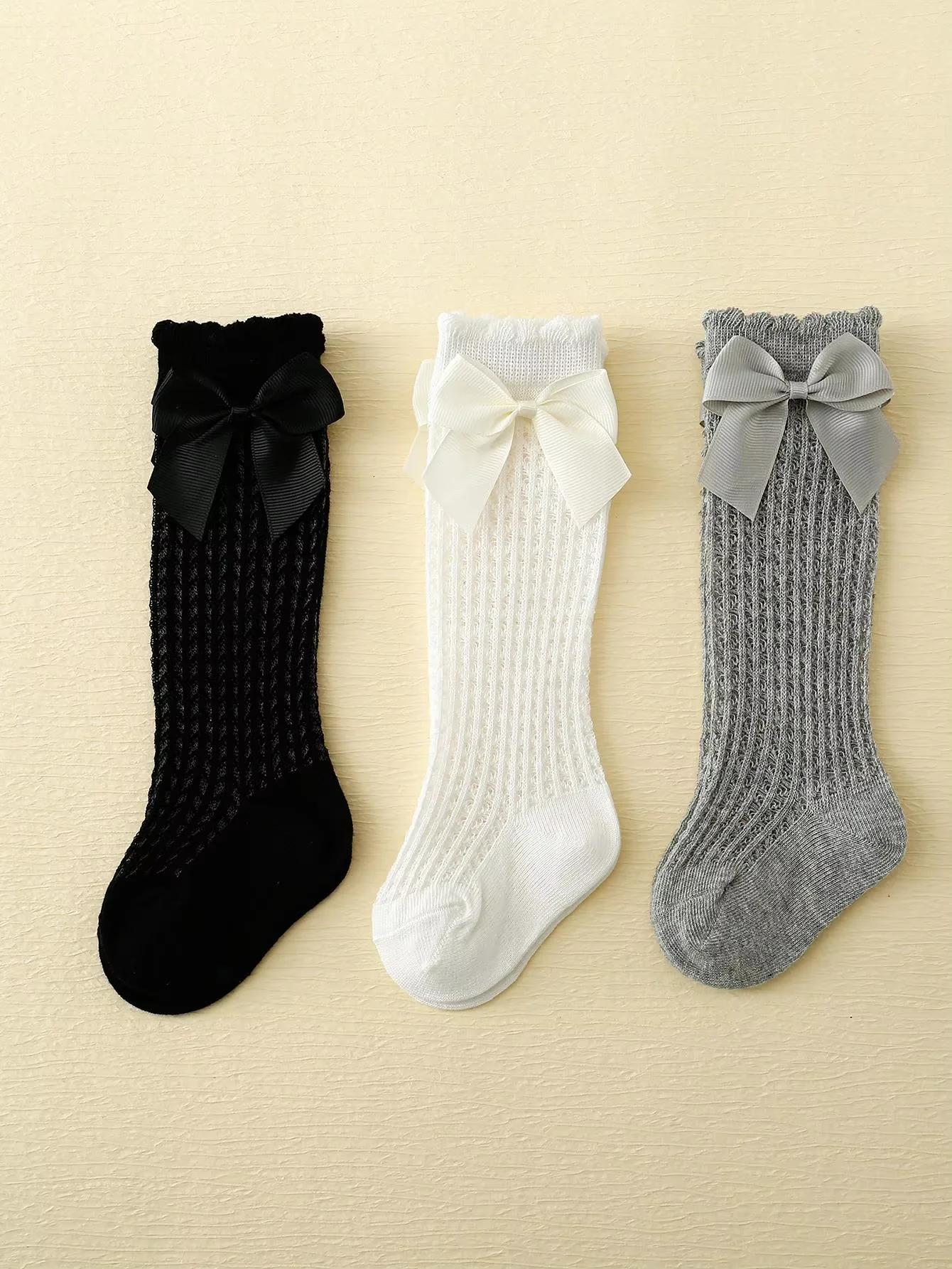 3 paires de chaussettes d'été pour bébés filles, avec nœuds, maille et dentelle, anti-moustiques, ch