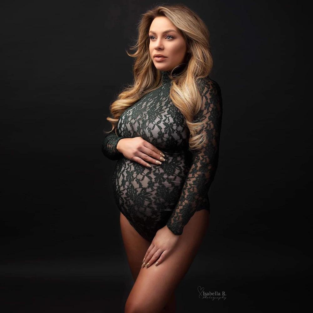 Robe d'accessoires de photographie de maternité, body en dentelle extensible, jupe fendue sur les cô