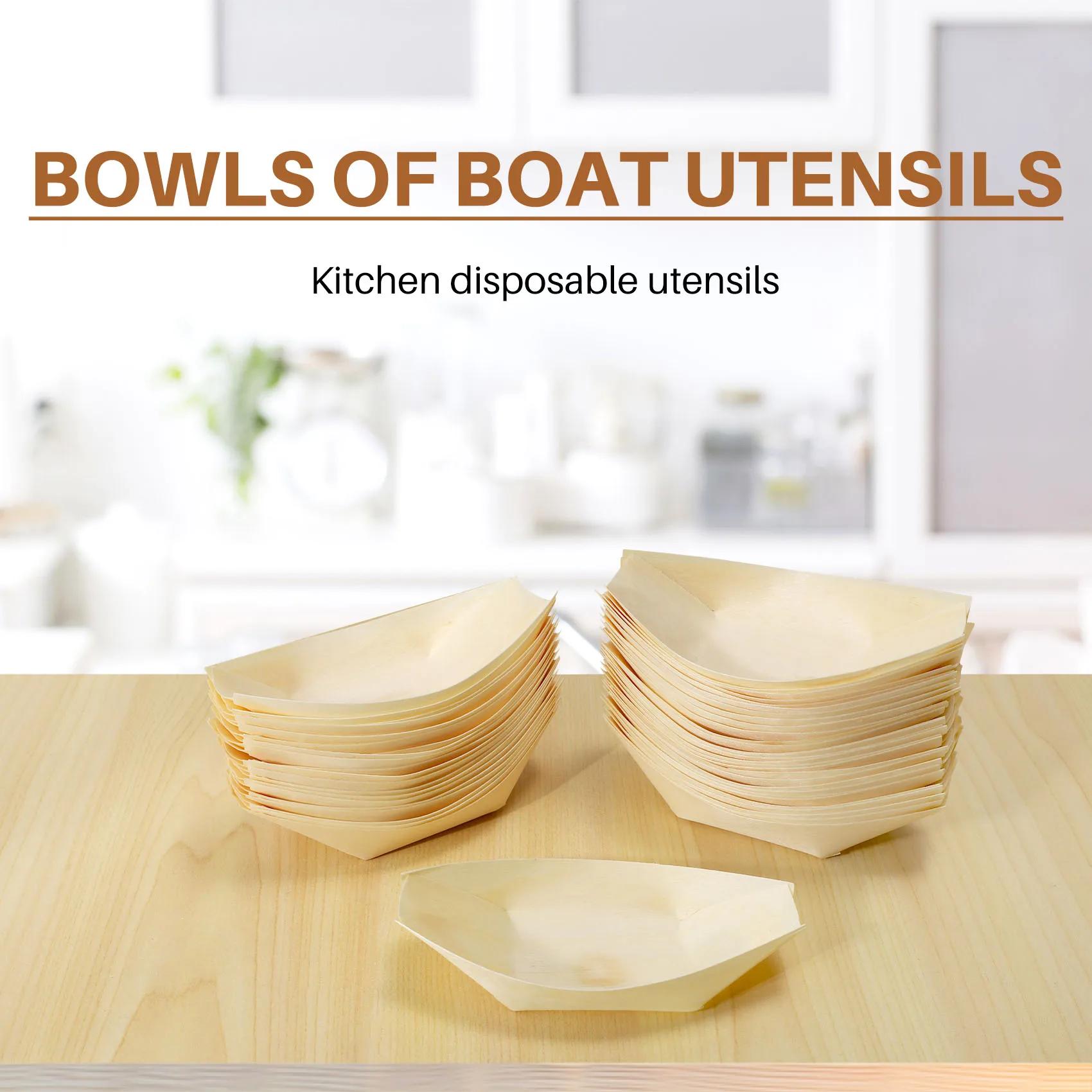 Bols à aliments en bois bionickel able, "bateau", 11 cm x 6.5 cm, 50 pièces