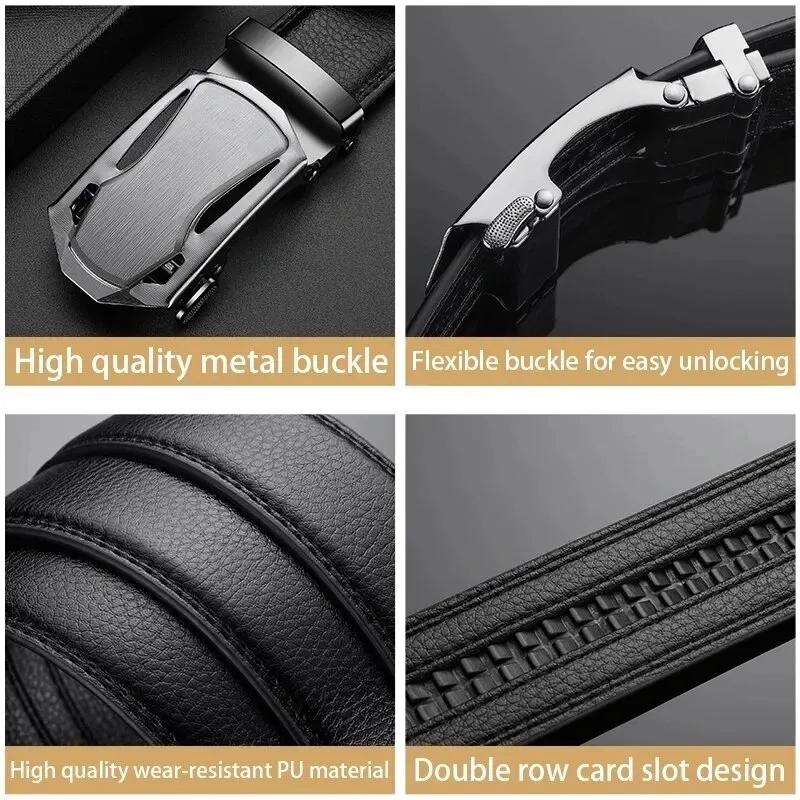 Ceinture en cuir PU pour hommes d'affaires, véritable marque de luxe, structure en métal, haute qual