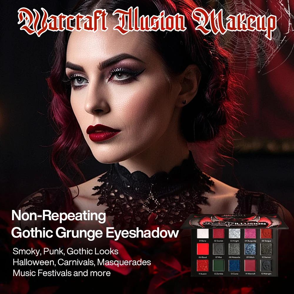 DE'LANCI Palette de fards à paupières rouge noir, maquillage gothique de fard à paupières rouge 15 c