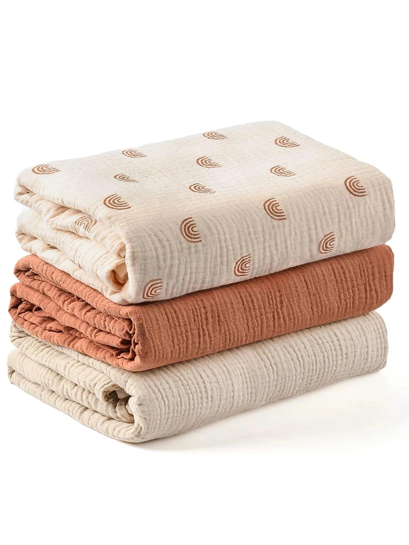 Lot de 3 langes en mousseline pour bébé, doux et respirants, pour nouveau-nés, garçons et filles