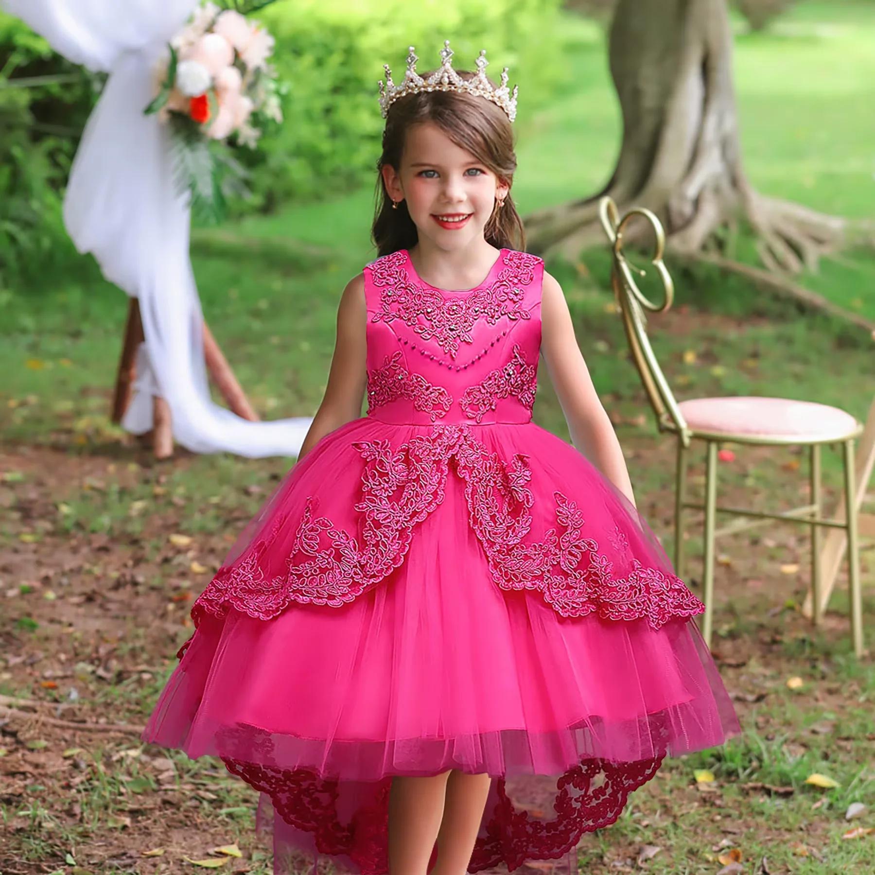 Robe cérémonie fille dentelle perles 2026 - Tenue princesse brodée toutes saisons enfants