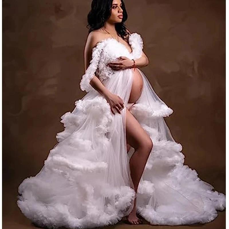 Robe longue en tulle pour femme enceinte, robes de photographie, vêtements de douche de bébé, vêteme