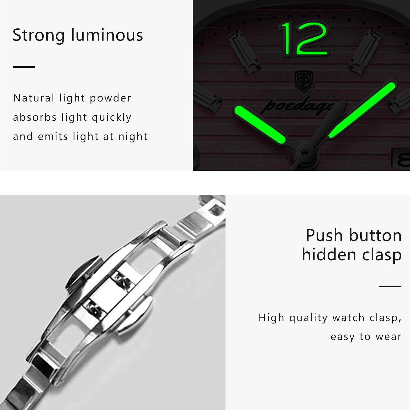 POEDAGAR carré mode femme montre-bracelet lumineux étanche Date dames montre de luxe de haute qualit