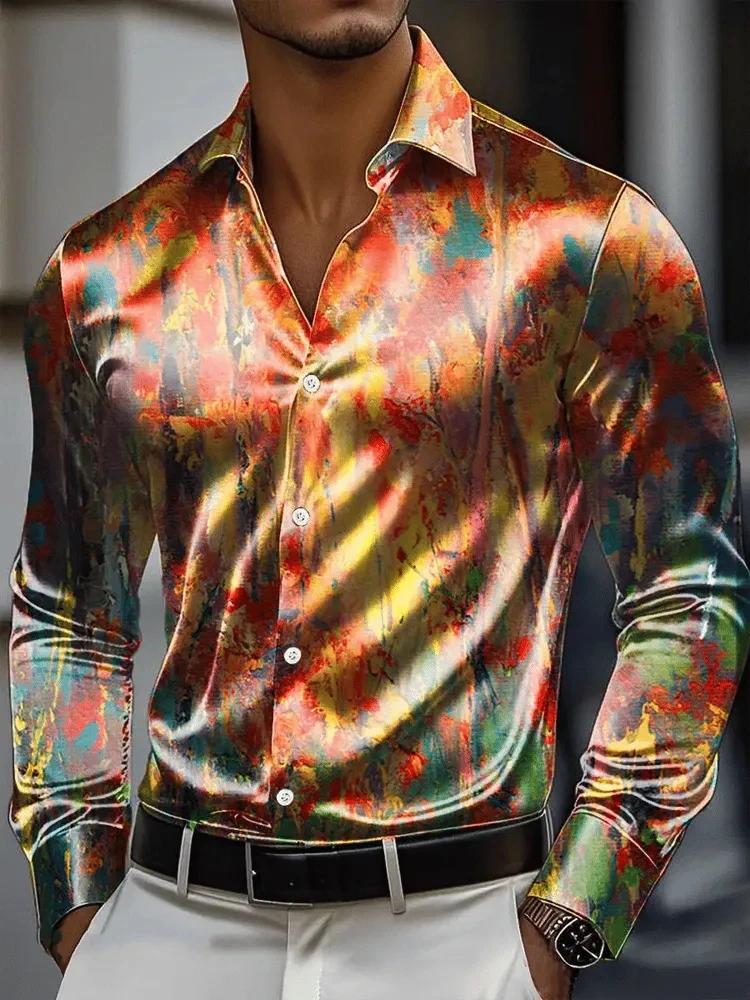 Chemise pour hommes 3D Vintage chaîne impression Polyester tissu extérieur rue à manches longues bou
